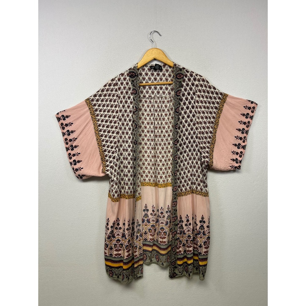 Angie Boho Festival Kimono Womens Small Pink Floral Paisley Open Front Wrap